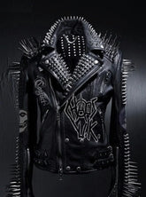 Punk Rock Gothic Patchwork Men's, Steampunk Spiked Studded, Chaos UK Patches Jacket, Biker Misfit Leather, Handmade Queen Sex Pistol Outfit,